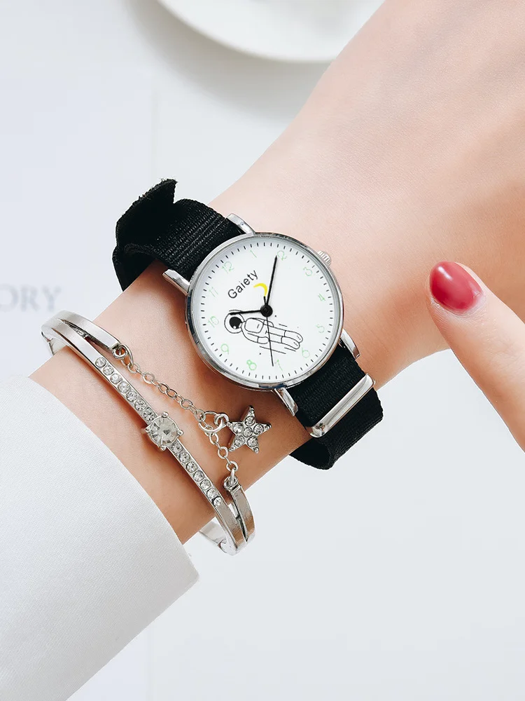 

Новые простые студенческие часы с рисунком астронавта, светящиеся кварцевые часы, браслет, Женский комплект, женские часы