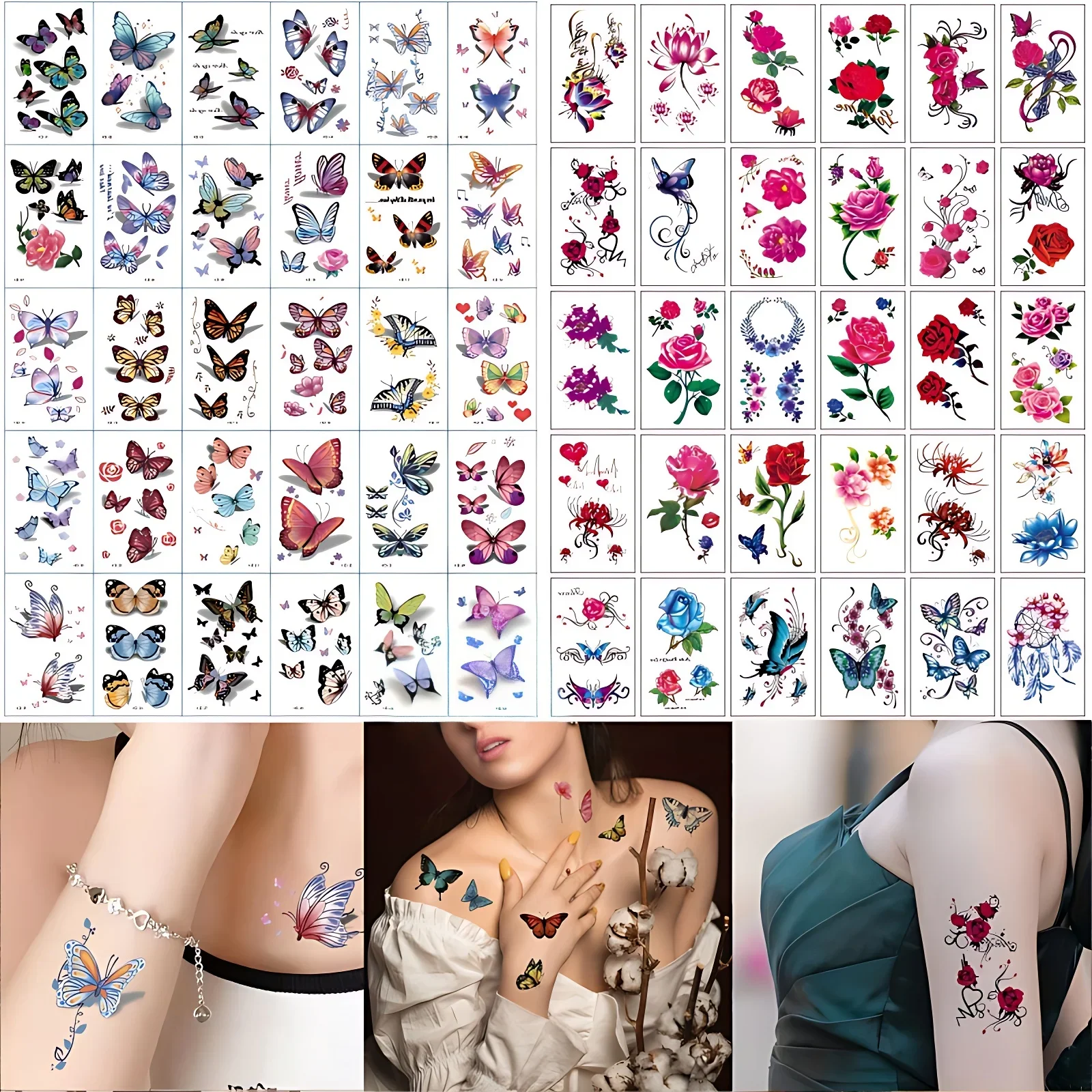 60 шт./компл. дорожная наклейка для татуировки с сердечником цветная 3D бабочка