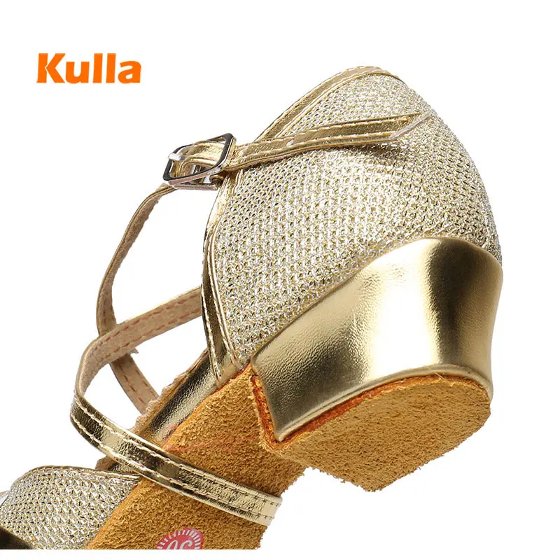 Children's Latin Dance Shoes Salsa Ladies Jazz Ballroom Gold Modern 3cm Low Heel Kids Girls Tango Shoe Flat Female Dancing Shoes