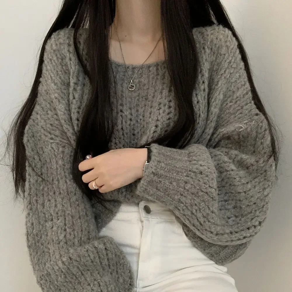 Мешковатые пуловеры женские с рукавами летучая мышь Ulzzang Chic Pure Cozy Осень Зима Harajuku