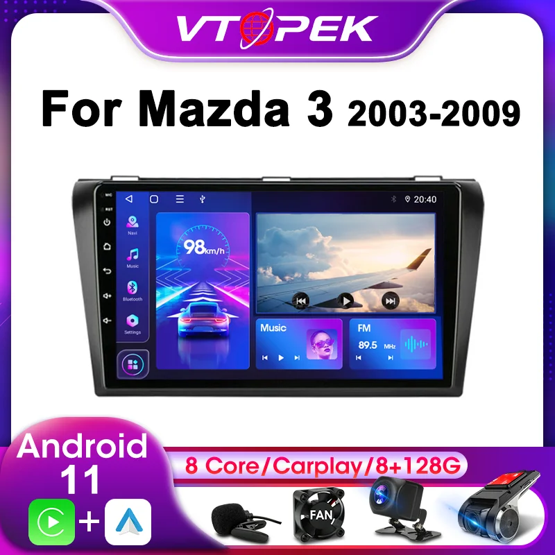 Vtopek Android 11 9 дюймов 2Din для Mazda 3 2003-2009 4G GPS головное устройство Carplay автомобильное Стерео Радио мультимедийный видеоплеер навигация