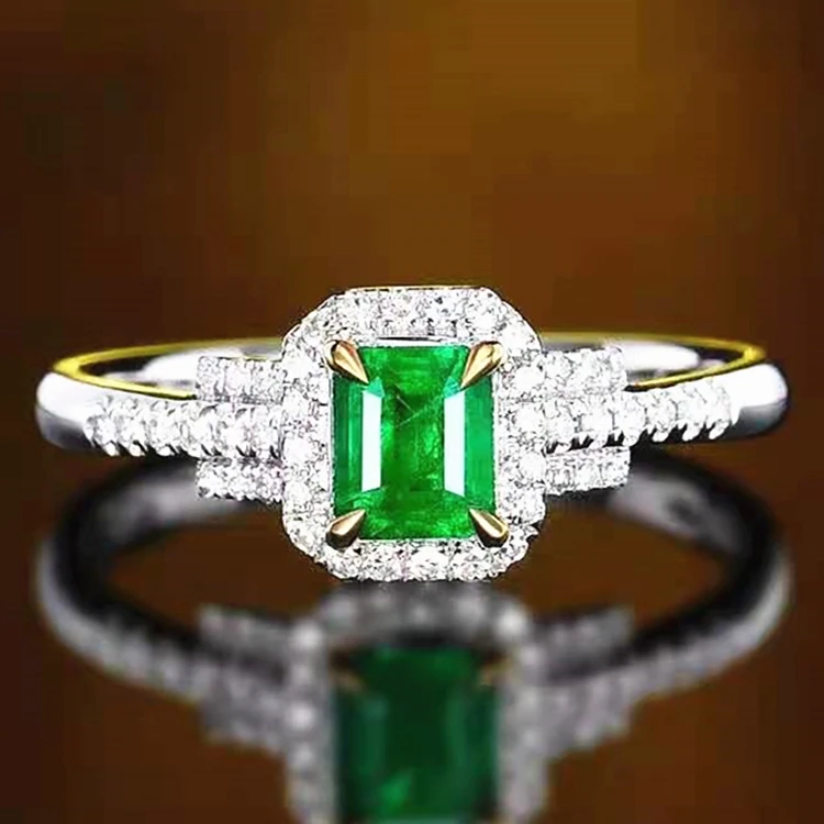 

SGARIT Luxury Engagement Ring Gemstone Jewelry 18k Gold 0.51ct Genuine Vivid Green Emerald Ring for Women