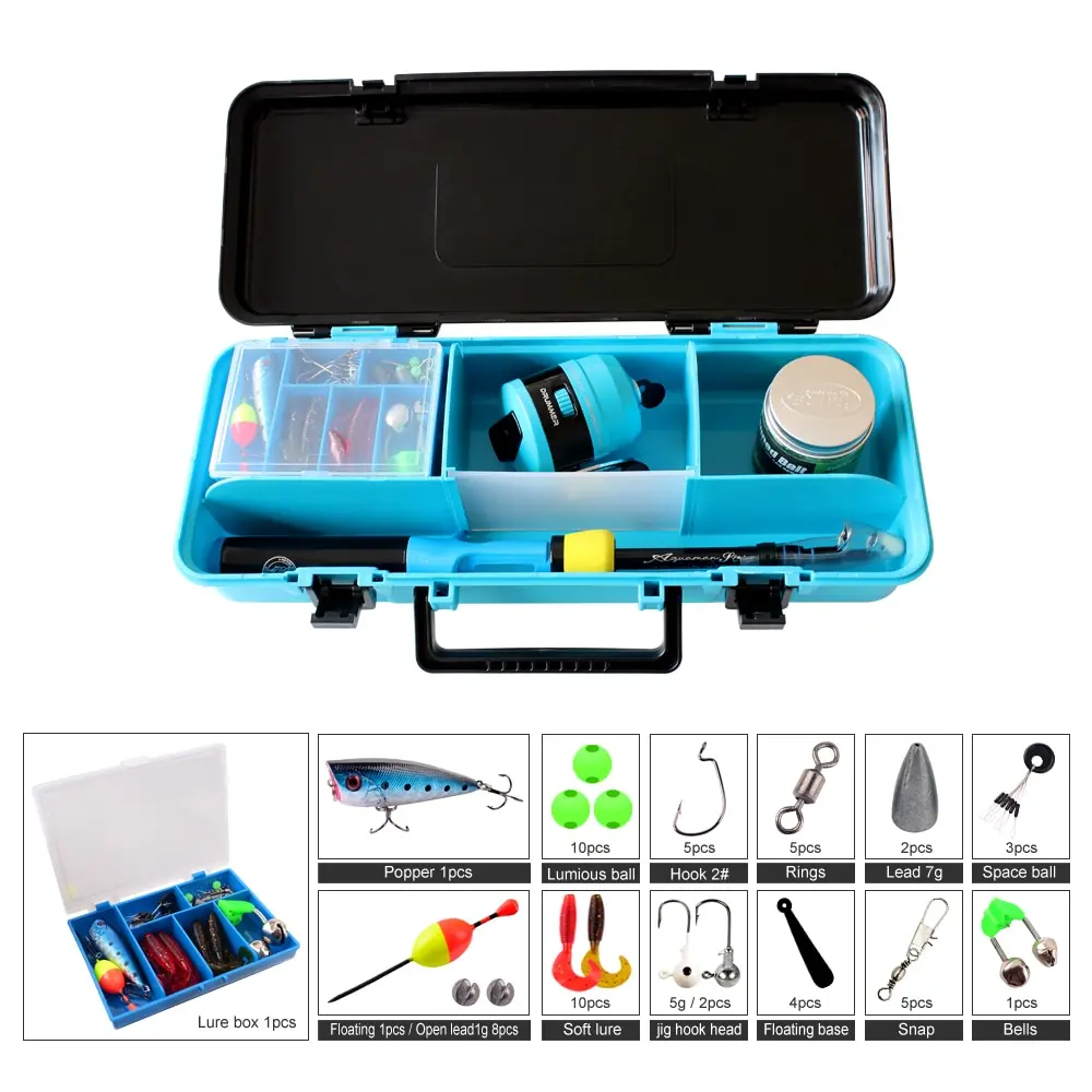 iLure Telescopic Kids Fishing Rod and Reel Combo Kit with Tackle Box for Beginners Ice Fishing Pole Set Portable Boy Girl Youth