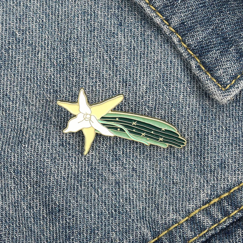 

Comet Orchid Enamel Pin Custom Luminous Flower Brooch Denim Backpack Lapel Badge Cartoon Botanical Jewelry Gift for Friends Kids