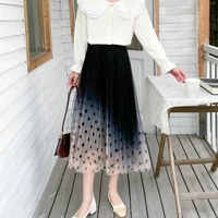 tulle long skirts womens 2022 spring summer polka dot tulle skirt korean fashion mesh gradient color pleated skirt