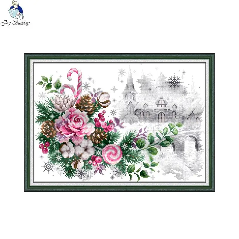 

Рождественский праздничный букет, Набор для вышивки крестиком 14CT 11CT, Счетный холст, Набор для вышивки, сделай сам, цветочный узор, украшение ...