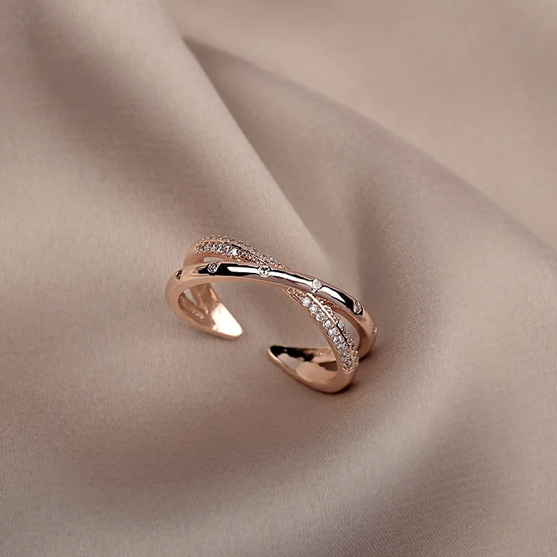 

Simple Senior Sense of Rose Gold Ring Female Cross Inlaid Zirconia Niche Design Sense Ins Cold Wind Index Finger Open Finger