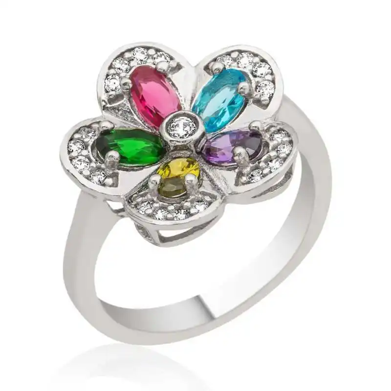 

Tevuli 925 Sterling Silver Color Cubic Zirconia Flower Ring