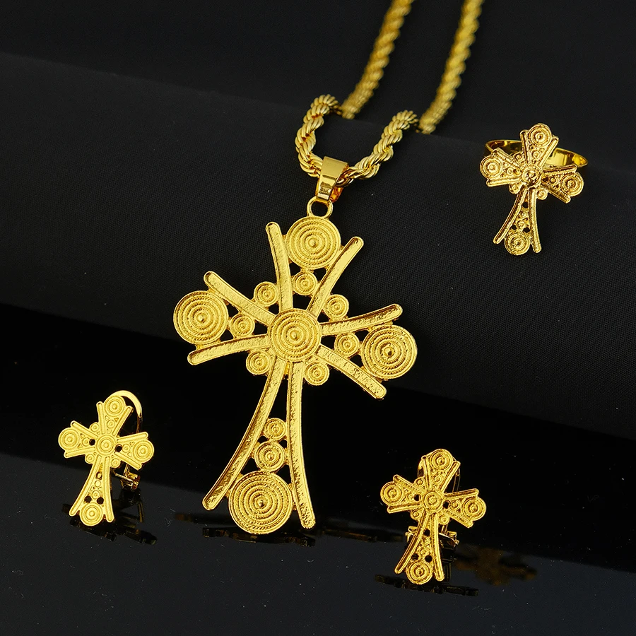 Эфиопские комплекты ювелирных изделий подвески с крестом ожерелья серьги кольца
