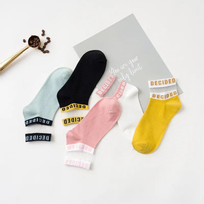 

2 Pairs Women Socks Cotton Summer New Colorful Letter Ankle Socks Splice Thin Socks Solid Cute Socks Socks Women Cotton 2022