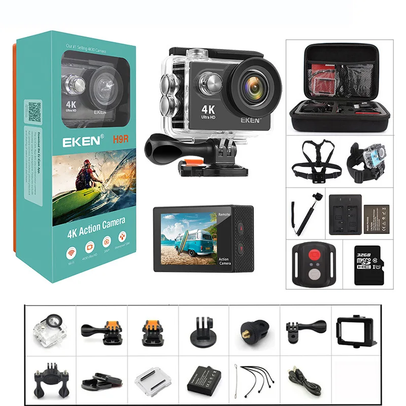 

EKEN 4K 30fps WiFi H9R Action Camera Ultra HD 2.0-inch 170D Underwater Waterproof Helmet Video Recording Cameras Sport Cam