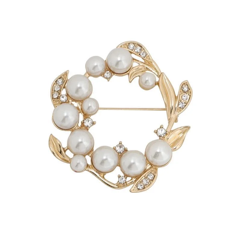 

PTQASP New Pearl Rhinestone Wreath Butterfly Brooch for Women Baroque Trendy Elegant Circle Leaf Brooch Pins Party Wedding Gifts