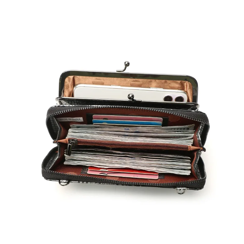 Блестящая змеиная женская сумка через плечо Kiss Lock женский кошелек для мобильного