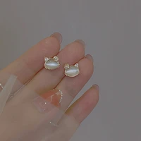 cute cat stud earrings for women korean fashion charm zircon jewelry birthday gift student accessories 2022 new trendy