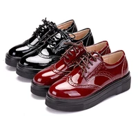vintage british style plus size 33 43 patent leather shoes woman new 2021 brogues flat platform shoe women creepers flats