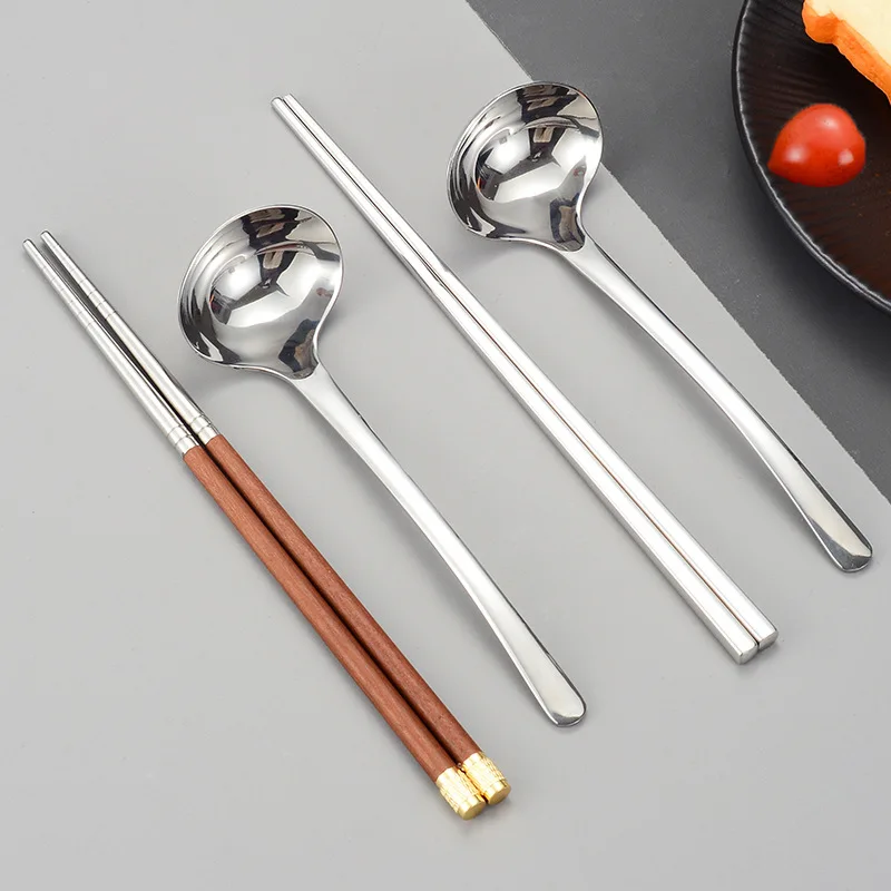 

304 Stainless Steel Public Thickened Serving Spoon Household Full Square Chopsticks Cutlery Set Tableware Kitchen For Home