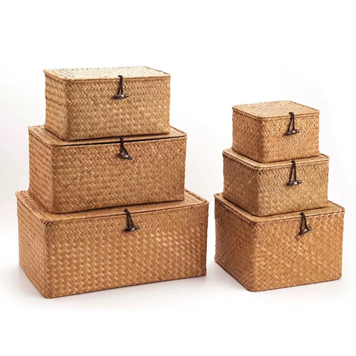 

Storage Cover Hand-woven Box Clothing Storage Woven Seaweed Sundries Cosmetics Vintage Large-capacity Finishing With Basket