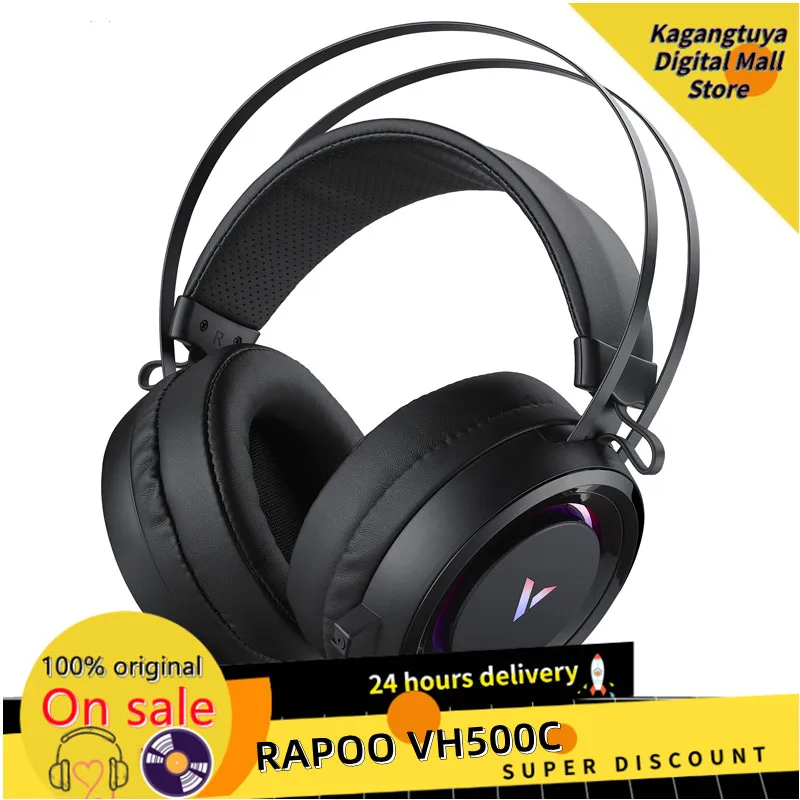 

Rapoo VH500C Gaming Headset Virtual 7.1 Surround Sound Headphone RGB LED Light 50mm Driver Unit with Mic for PS4 FPS PC Gamer