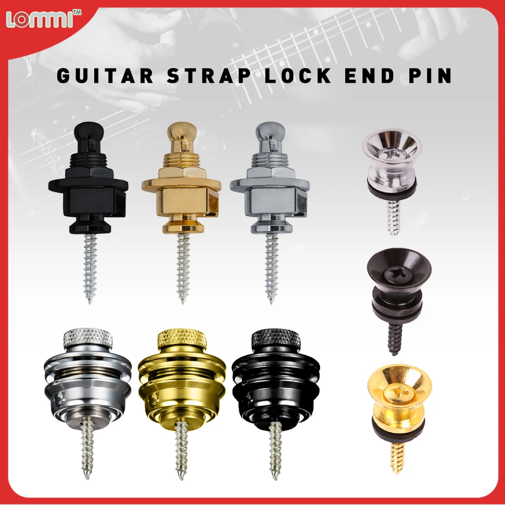 

2pcs/1set Guitar Bass Skidproof Strap Locks Chrome Black Strap Button Pins End For Acoustic Guitar Guitarra Accessories