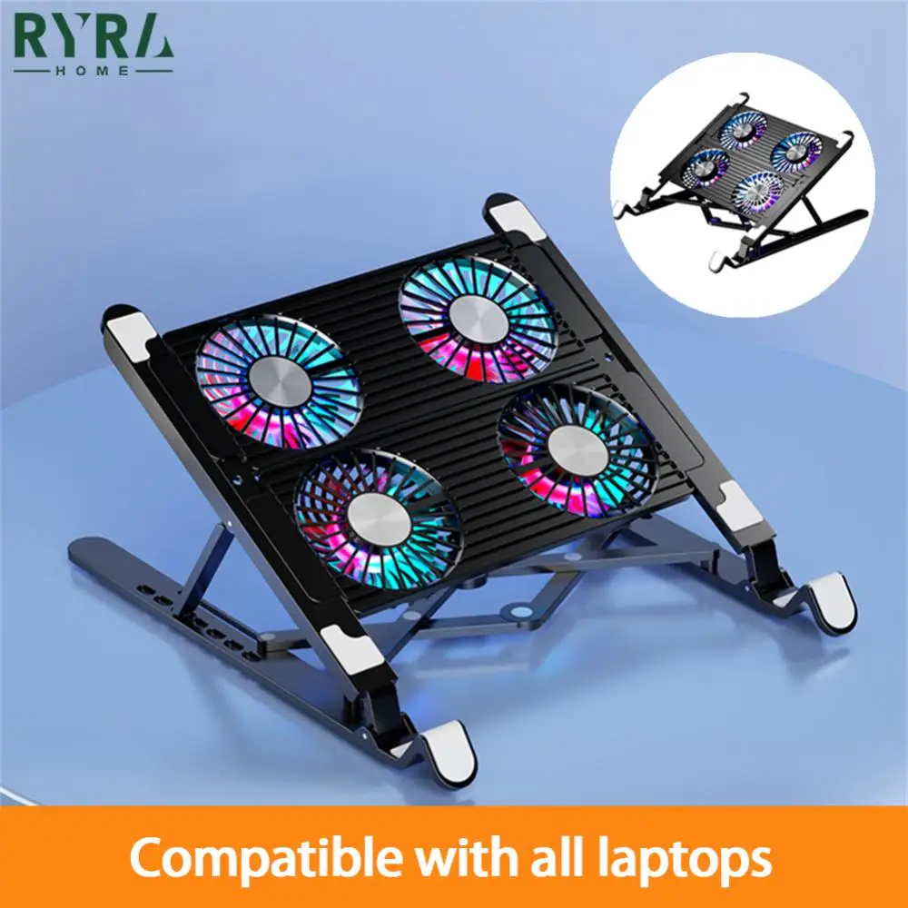 

Laptop Foldable Stand Cooler With Fan Silent Fan Stand For Macbook 7-level Height Adjustable Silicone Protection Laptop Holder