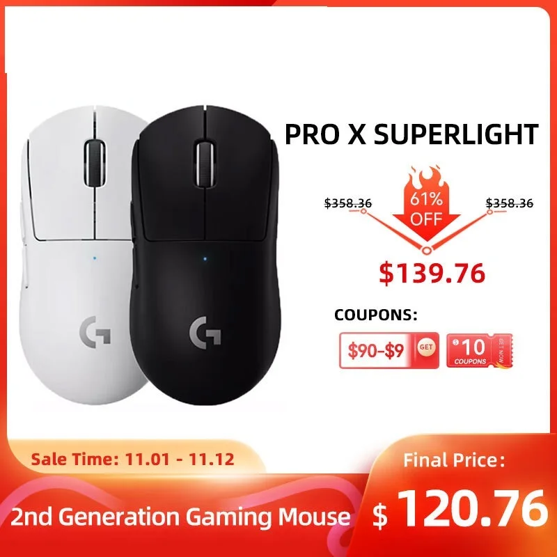

` PRO X SUPERLIGHT Gaming Mouse GPW 2nd Generation Hero 25K Sensor Dual-mode 2.4Ghz Wireless Mice For Gamer Office