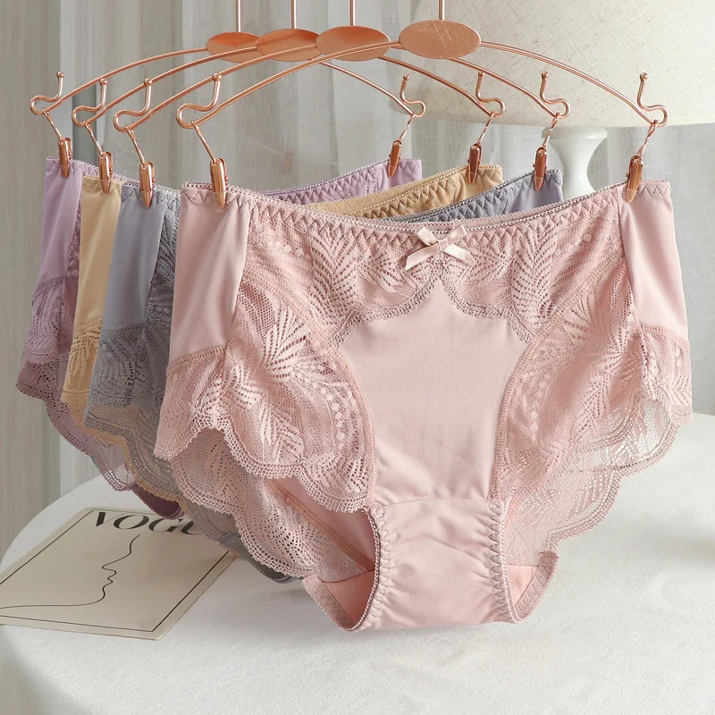 Женские Бесшовные трусики с кружевной отделкой нижнее белье из 100% хлопка дышащие