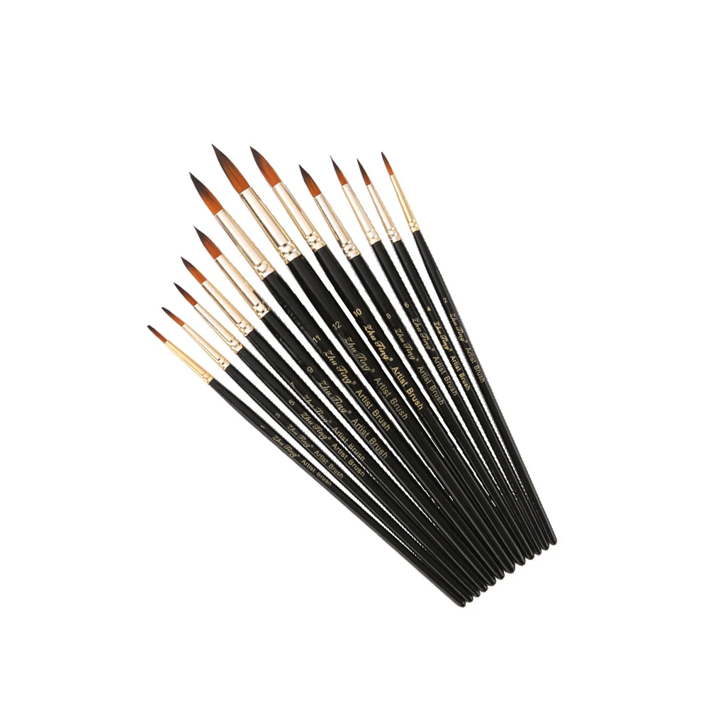

12pcs Lightweight Watercolor Paint Brushes Professional Wood Handle Stationery Art Supplies for School Student