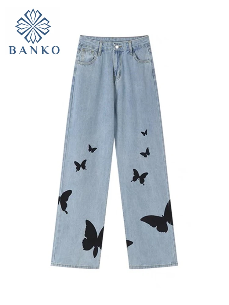 

Butterfly Pattern Jeans Women High Waist Stretch Streetwear Denim Pants 2022 Summer New Fashion Harajuku All-Match Trousers Lady