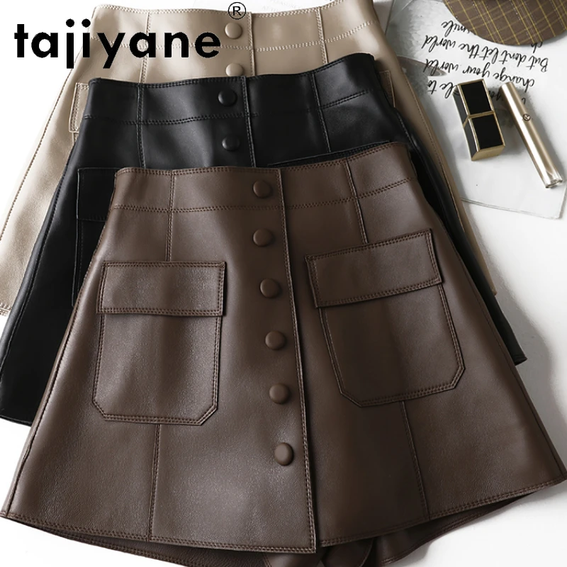 Genuine Leather Shorts Women's Spring Autumn New Leather High Waist Black Skirt Female Sheepskin Shorts Skirts Women Cloth FCY