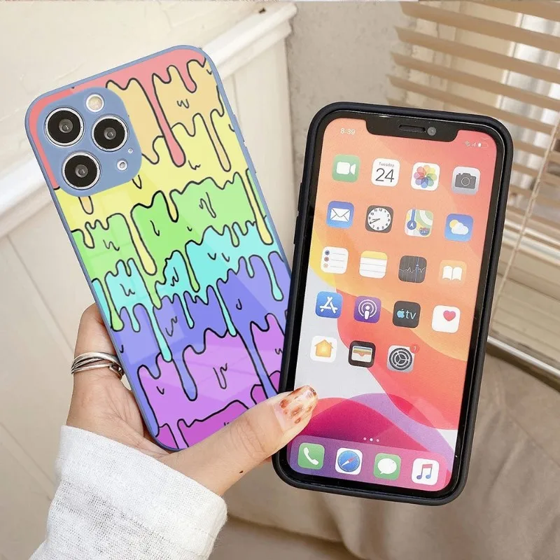 

Чехол для телефона Pastel Kawaii для IPhone 14 13 12 11 Pro Max X XR XS 8 7 Plus, цветной чехол из жидкого стекла для телефона