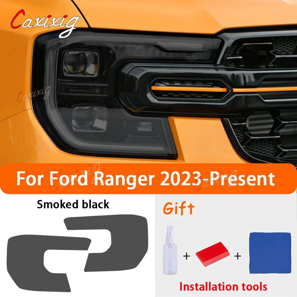 

2 шт. Защитная пленка для автомобильных фар прозрачная дымчато-черная наклейка из ТПУ для Ford Ranger 2023 2024 T9 Wildtrack Raptor аксессуары