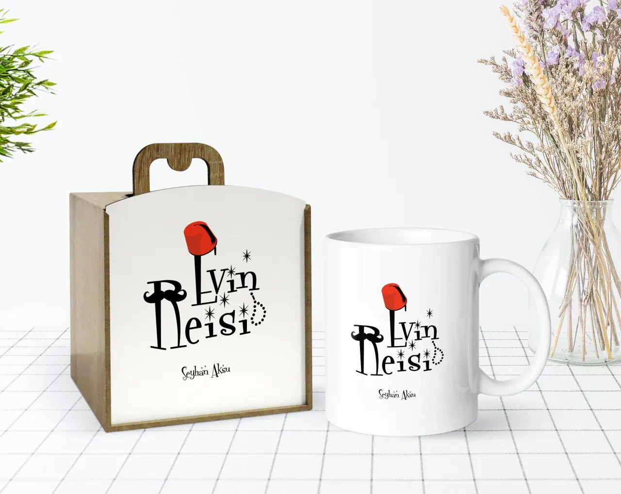 

Сделанный на заказ в деревянной коробке дом вождя дизайн белая кружка Bardak-2