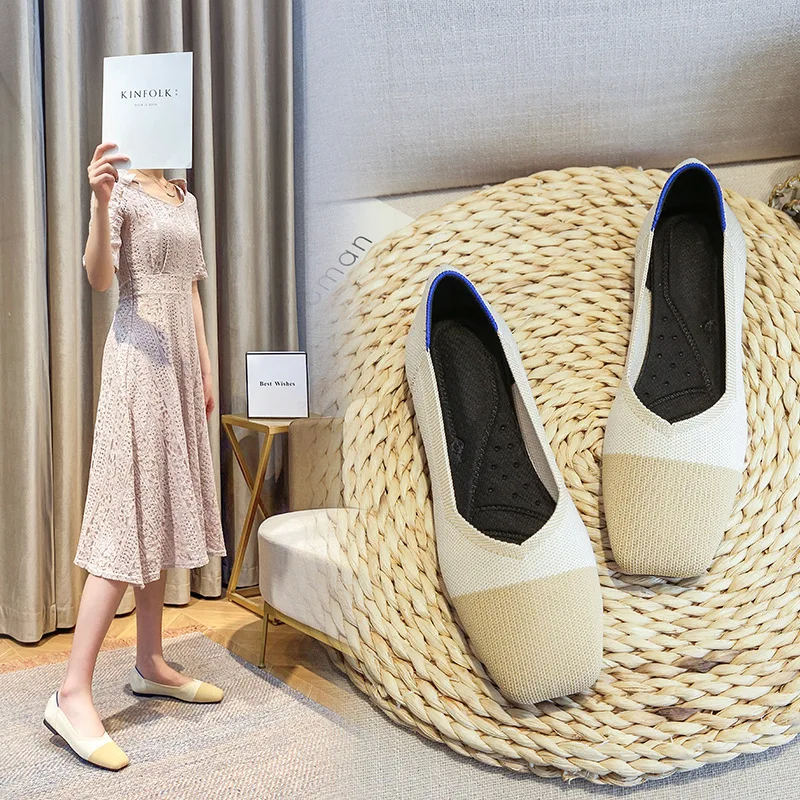 Shallow Mouth Flying Woven Shoe Temperament All-match Round Toe Single Women's Flat Shoe Casual Women Ballerina Zapatillas Mujer