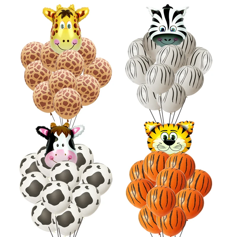 

Tiger Zebra Cow Giraffe Safari Themed Foil Latex Balloons Kids Happy Birthday Party Decorations Wild One Jungle Themed Supplies