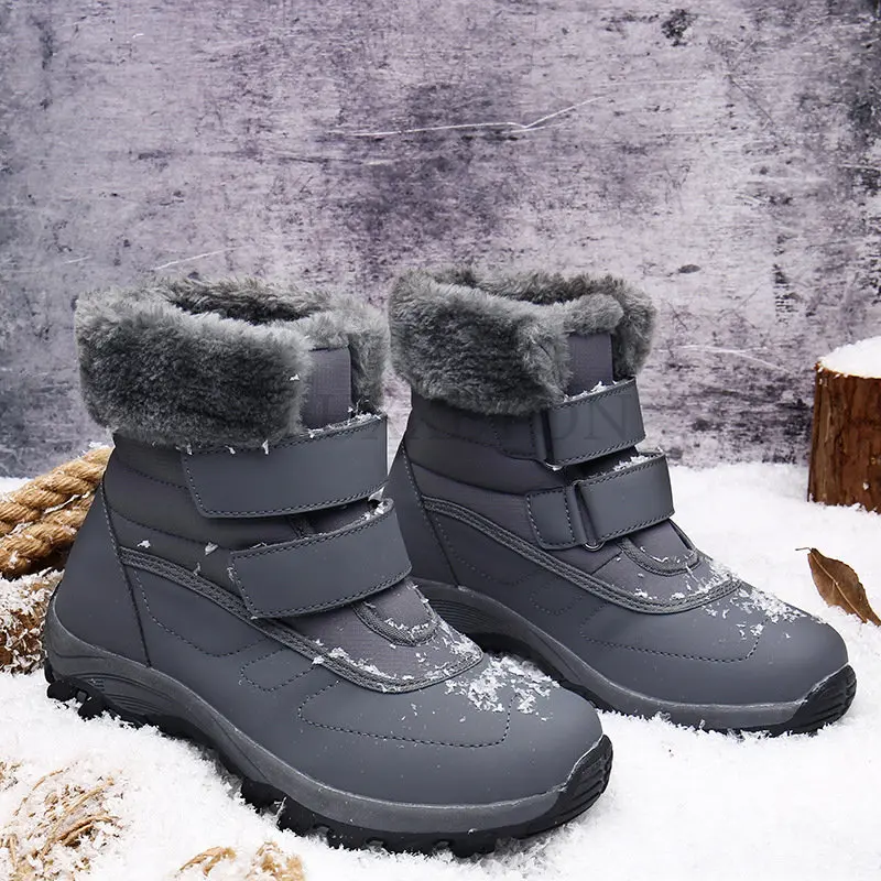

Women Snow Boots Short Tube Cotton Shoes PU Solid Color Round Shape Plush Keep Warm Anti Slip and Waterproof