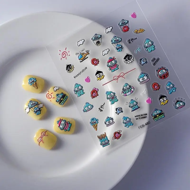 Новый Sanrio Kawaii Ugly Fish Hanton водостойкая 5D наклейка для дизайна ногтей рыба-клоун