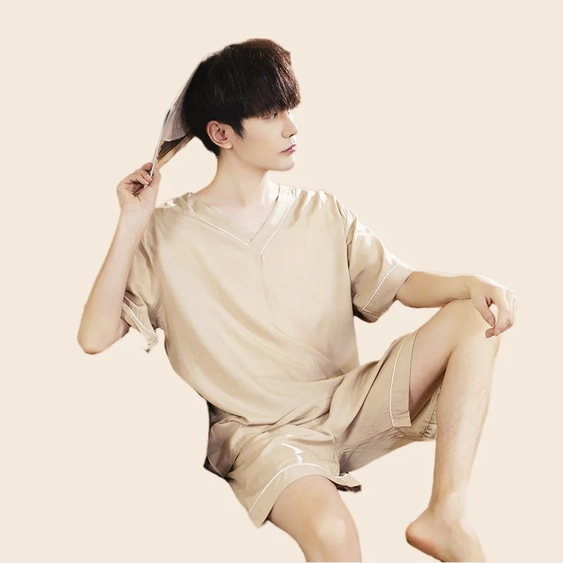 Men's Pajamas Set Short Sleeve T-shirt Shorts 2Piece/Set Summer Casual V-Neck Pyjams Homewear Cozy Plus Size Simple Sleepwear