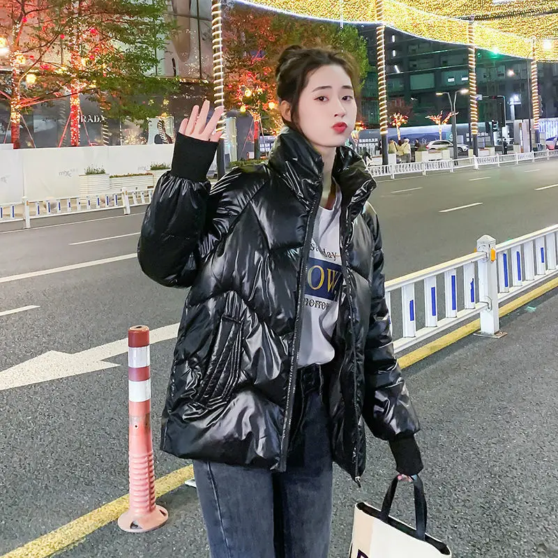 Women's Winter Coats Parkas Women Jacket  Women's Padded Clothes Short Glossy Stand Collar   Korean Style Trendy Cotton Coat