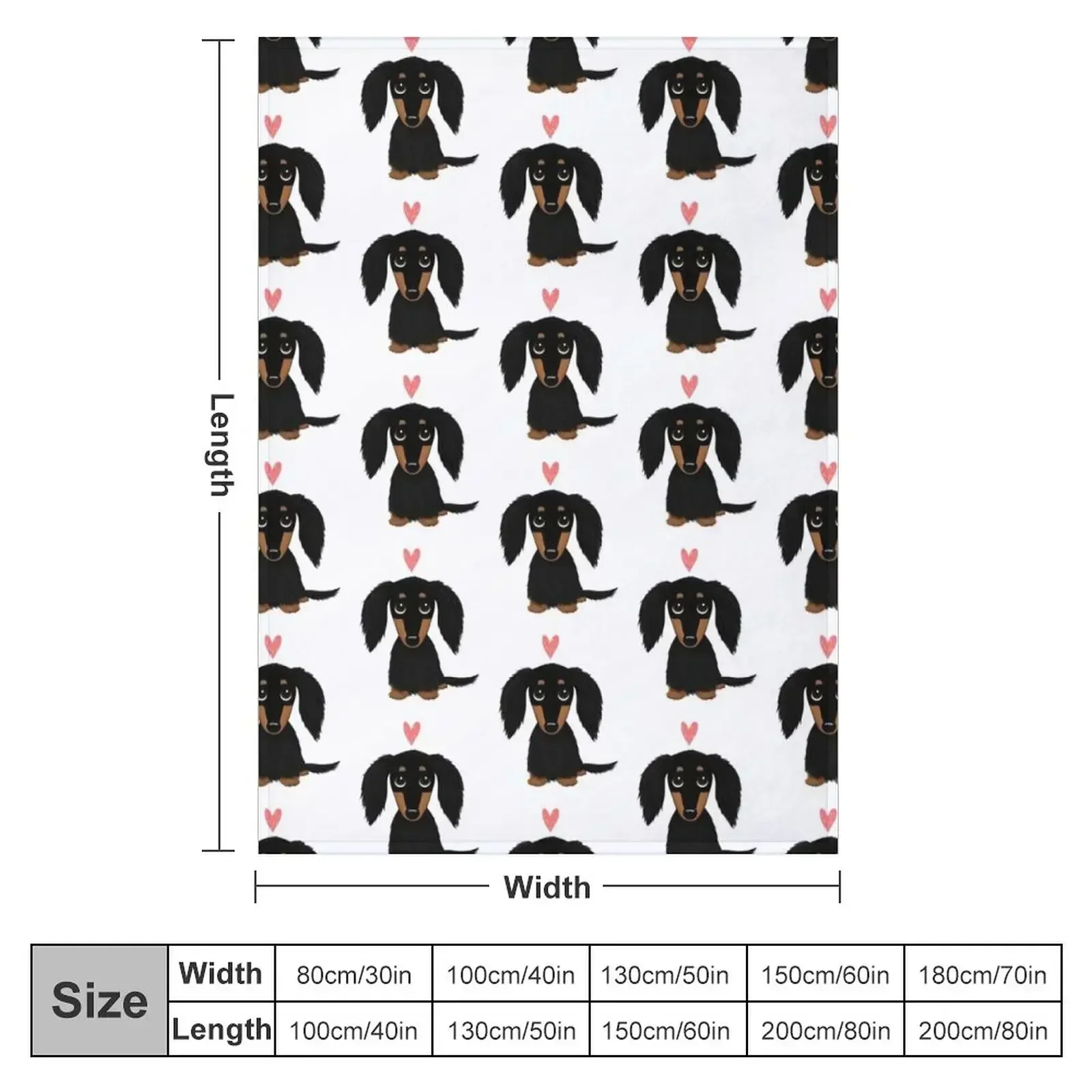 Черно-коричневая длинношерстная такса с мультяшной собакой и сердечком одеяло