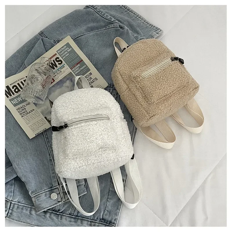 Мини-сумка на плечо из ягненка однотонный плюшевый рюкзак 4 цвета Осень-зима