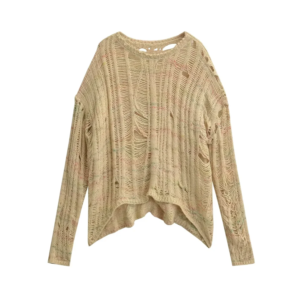 Женский вязаный свитер с длинным рукавом и круглым вырезом