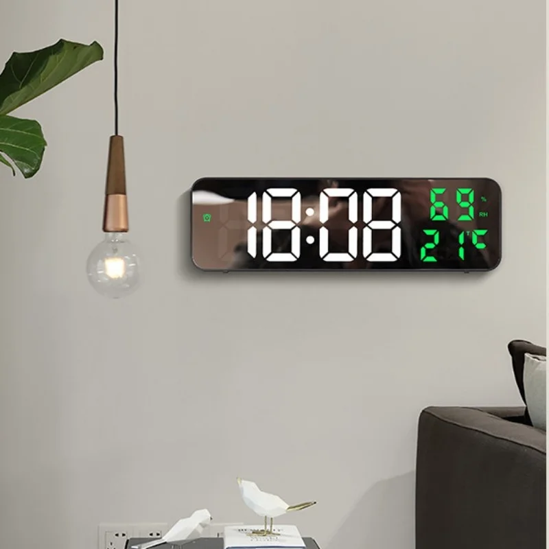

Large Digital Wall Clock Temperature Humidity Date Display Night Mode Desktop Table Alarm Clock 12/24H Electronic LED Clock Home