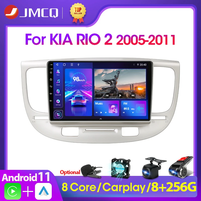 Автомагнитола JMCQ, 2DIN, Android 11, мультимедийный видеоплеер, навигация GPS для Kia RIO 2 RIO2 2005-2011, головное устройство Carplay 