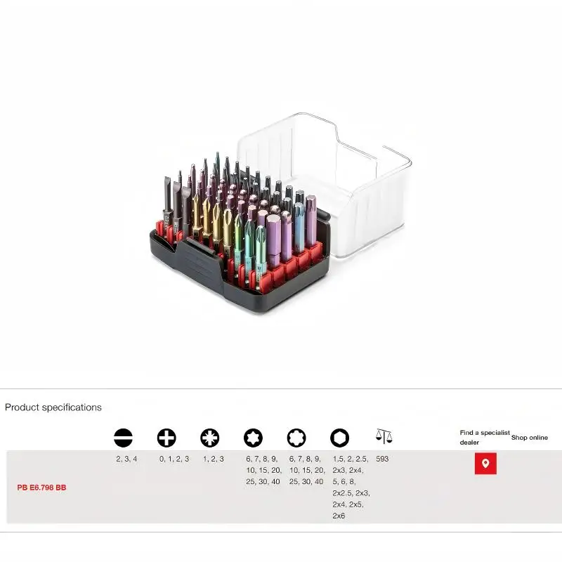 Фото Набор инструментов PB Swiss Tools, 30 шт., закаленные биты C6.3 E6.3, смешанные, с защитой от скручивания, шлицевые, Torx, Phillips, Pozidriv, в кейсе PB C6.790 BB №2