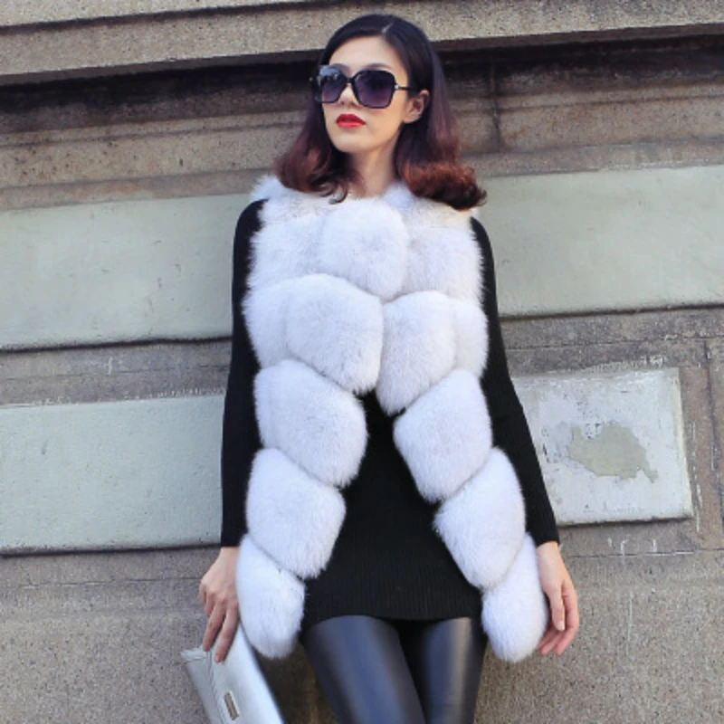 2023 Winter New Women Long Warm Faux Fox Fur Vest Woman Fluffy Artificial Fur Coat Female Fake Fur Sleeveless Jacket