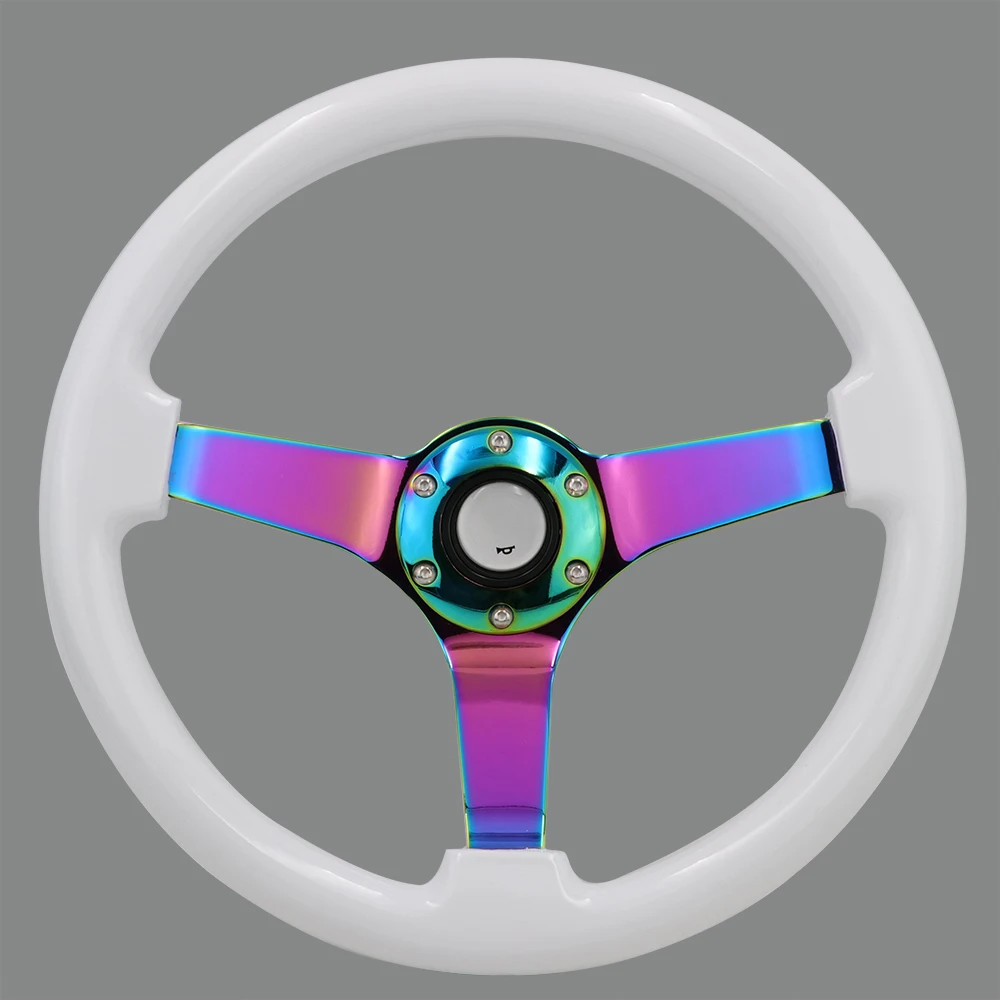 14inch Wooden Steering Wheel Deep Dish Drift Sport Steering Wheels with Neo Chrome Spokes