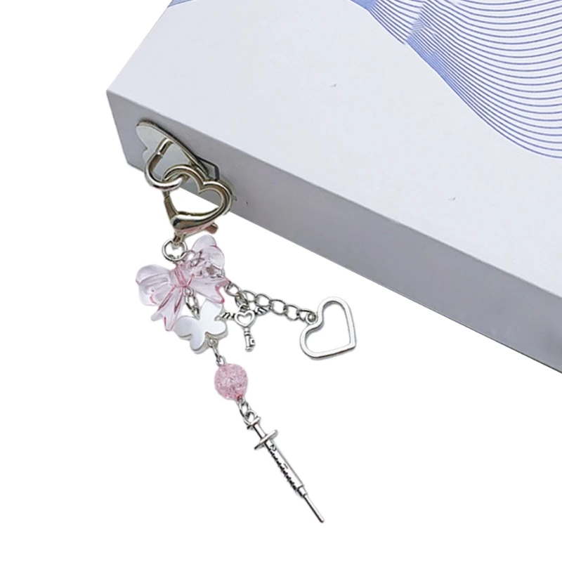 Милый брелок в виде сердца из бисера с бантом нежный эстетический для девочек и