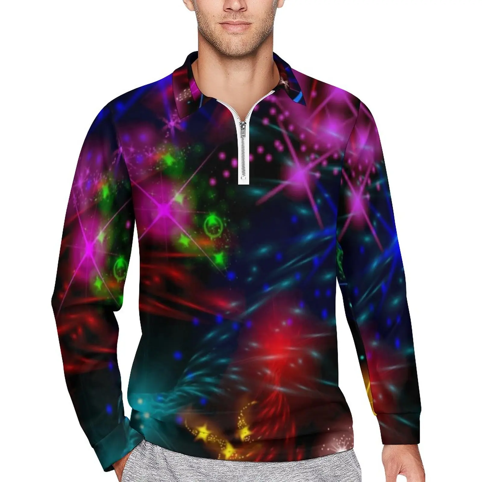 

Colorful Neon Paint Polo Shirts Men Swirls Stars Spirals Casual Shirt Daily Fashion T-Shirts Long Sleeve Custom Oversized Tops