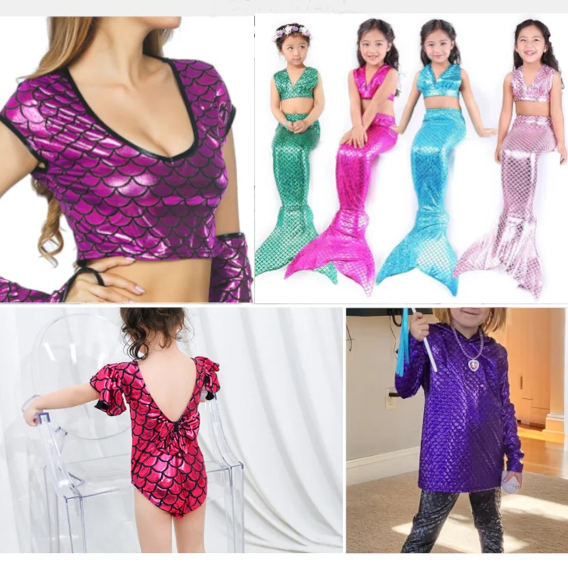 3/5/10м Блестящая голографическая эластичная ткань из спандекса с принтом рыбьей чешуи для детских леггинсов, косплея и купальника на метр в продаже.