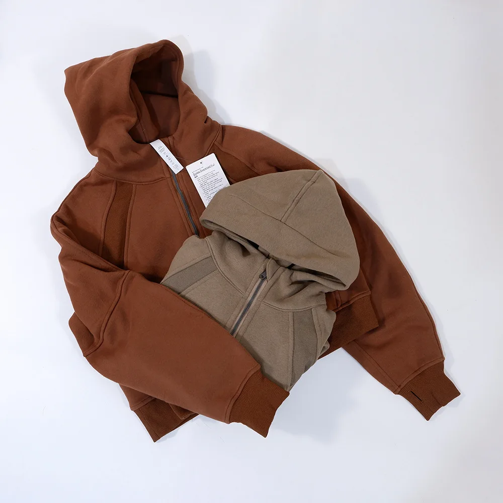 Oversized Lulu Scuba Half-Zip Hoodie Waist Length Jackets Sweatshirts Soft Thumbholes Leisure Yoga Coat